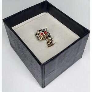Gold Tone Leopard Ring Sz 6 Costume Jewelry CZ Cubic Zirconia Stones Jaguar Cat